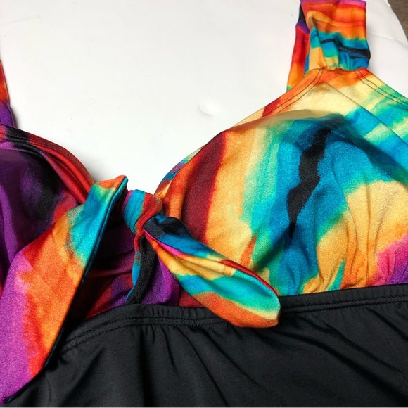 Studio Works One Piece Swimsuit Skirted Black Yellow Red Purple Approx Size 16 - Picture 3 of 8